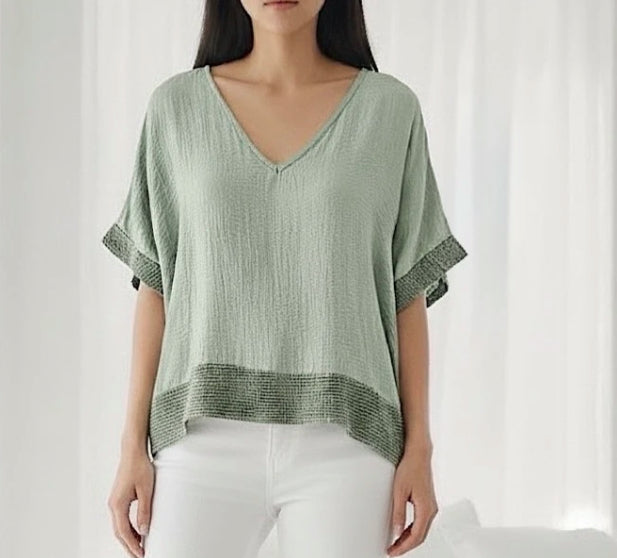 MESH TRIM TOP - 10-16 - SAGE