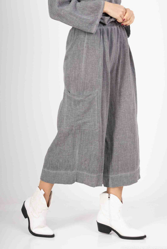 COTTON LINEN BLEND CROPPED PALAZZO - 10-16 - CHARCOAL