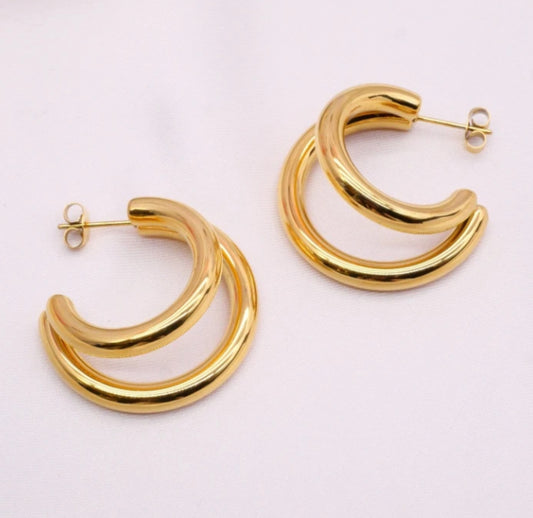 DOUBLE HOOP STUD EARRINGS- GOLD