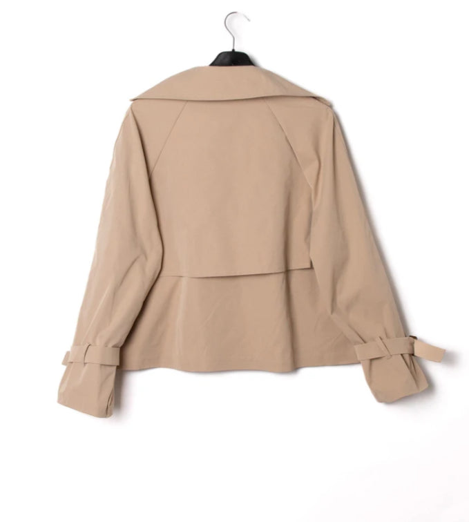 CHECK LINED SHORT TRENCH - 8-14 - BEIGE