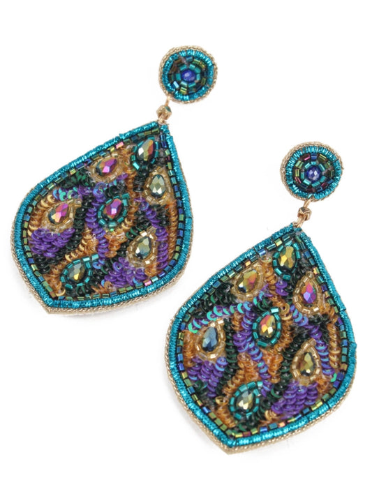 HANDMADE GLASS BEAD EARRINGS - PEACOCK