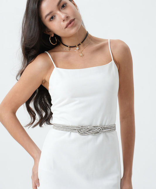 RHINESTONE KNOT BELT - SILVER