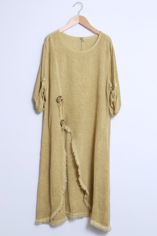 LINEN/COTTON BLEND TUNIC - 10-16 - OCHRE
