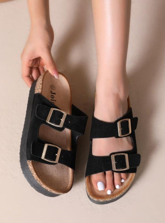 BLACK FLATFORM SANDALS