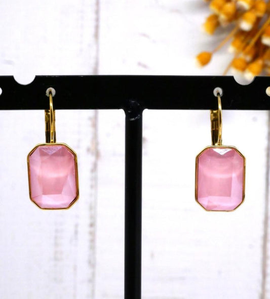 PINK RECTANGULAR DROP EARRINGS