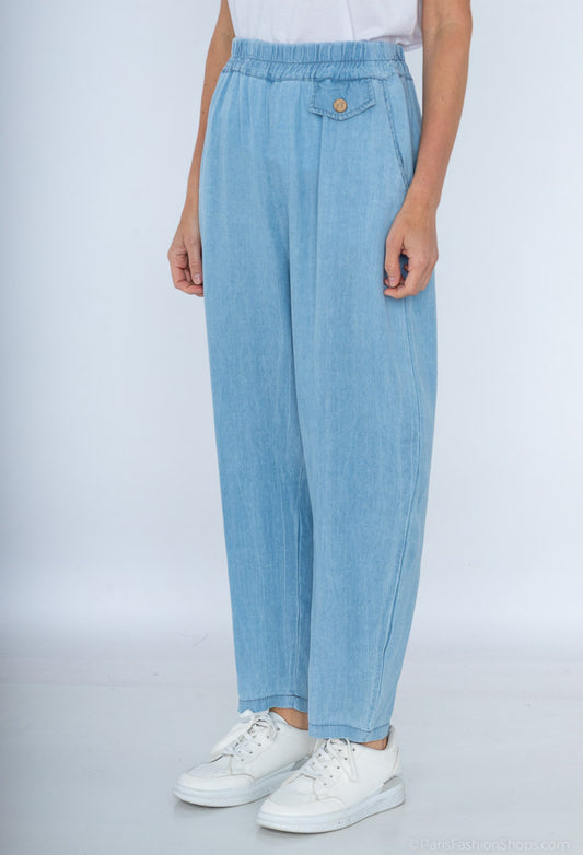 POCKET DETAIL LYOCELL PANTS - 8-14- LIGHT WASH