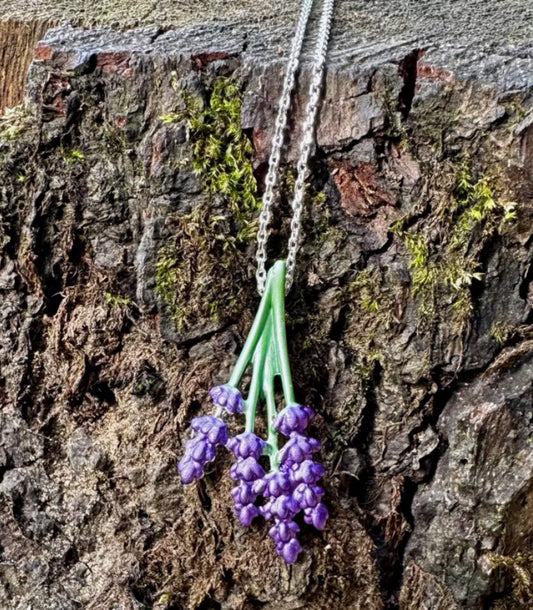 LAVENDER SILVER PLATED HAND ENAMELLED NECKLACE
