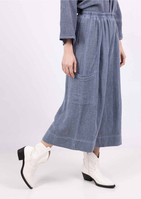 COTTON/LINEN BLEND CROPPED PALAZZO - 10-16 - BLUE