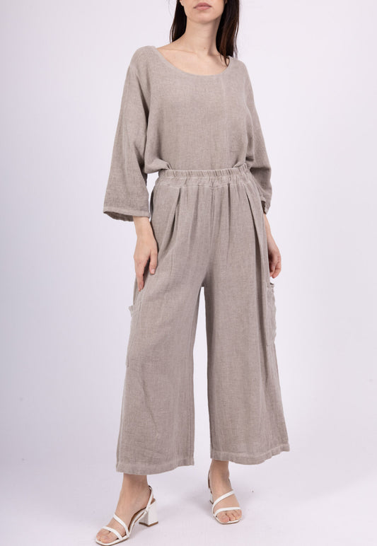COTTON/LINEN BLEND POCKET DETAIL PANTS - 10-16 - TAUPE