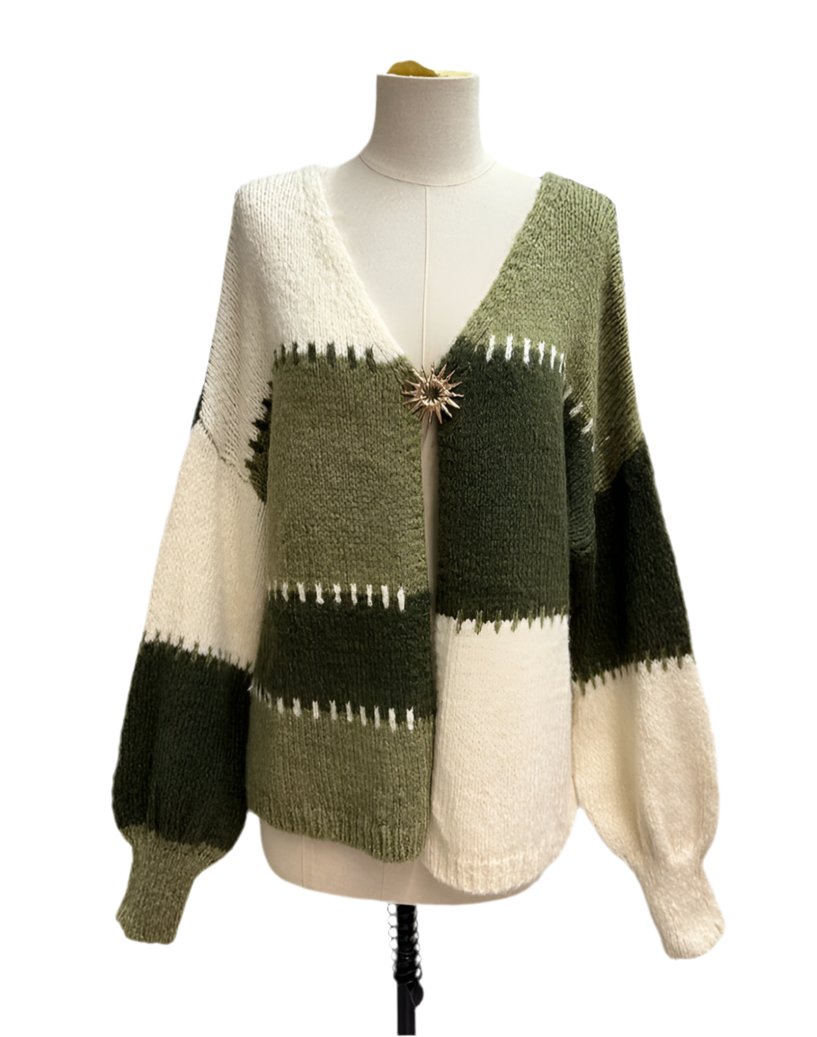 PATCH KNIT CARDI - 10-16- KHAKI