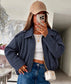 CHECK BOMBER JACKET - 10-16 - NAVY