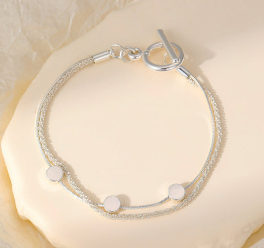 LAYERED DISC T-BAR BRACELET - SILVER