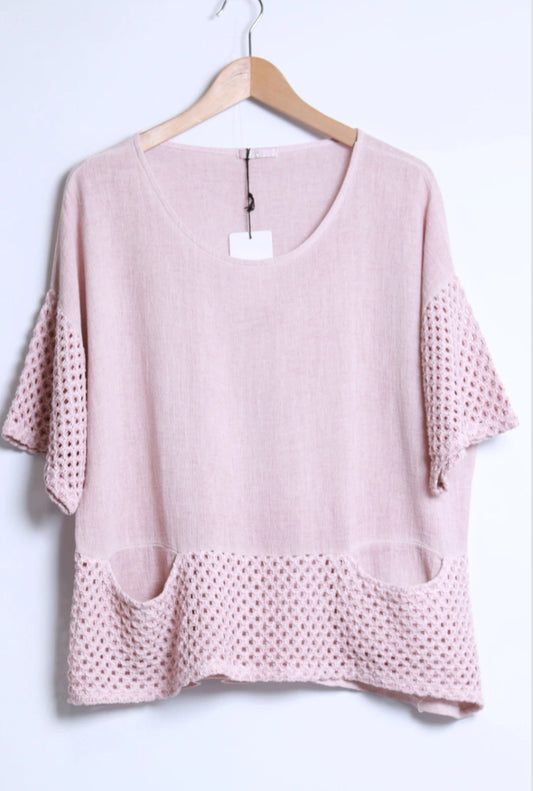 MESH LINEN/COTTON BLEND TOP - 10-16