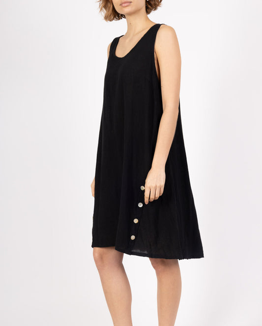 COTTON/LINEN BLEND BUTTON DETAIL DRESS - 8-12 - BLACK