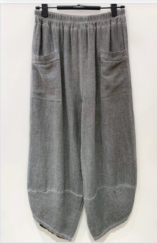 COTTON LINEN POCKET PANTS - 10-16 - CHARCOAL