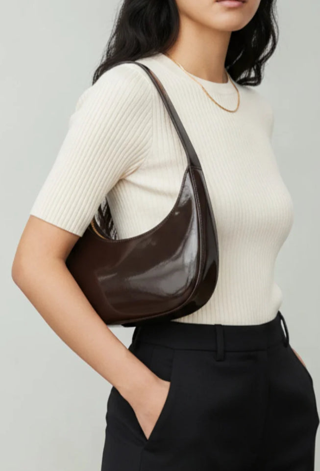 ASYMMETRIC STRAP SHOULDER BAG - CHOCOLATE