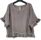 FRILL TRIM COTTON LINEN TOP - 10-16
