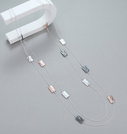 RECTANGLES MIXED METAL LONG NECKLACE