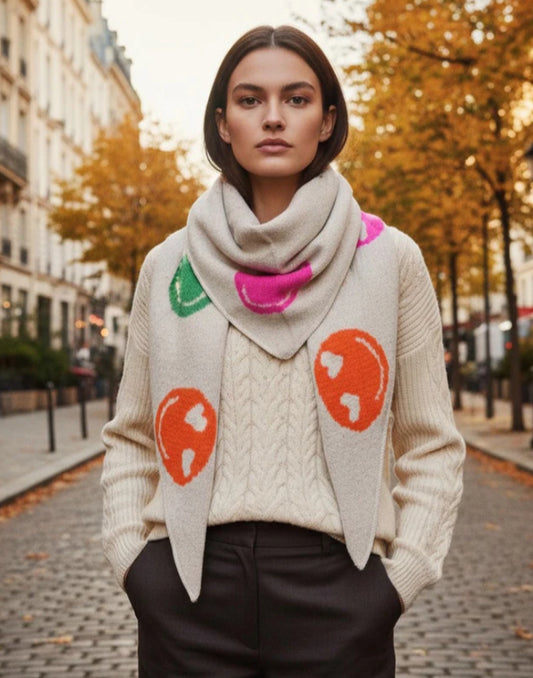 SMILEY TRIANGLE KNIT SCARF