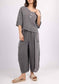 COTTON/LINEN BLEND BUTTON DETAIL TOP - 8-14 - CHARCOAL
