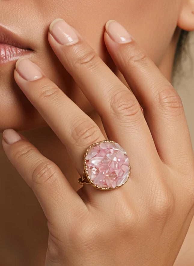 ADJUSTABLE STONE RING - PINK