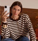 BUTTON STRIPE KNIT - 8-14/16 - CHOCOLATE