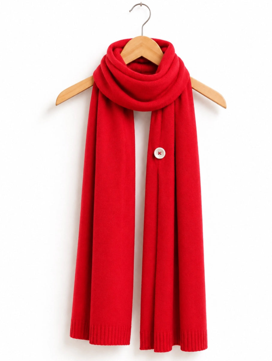 CASHMERE & MERINO WOOL BLEND BUTTON SCARF - CORAL RED