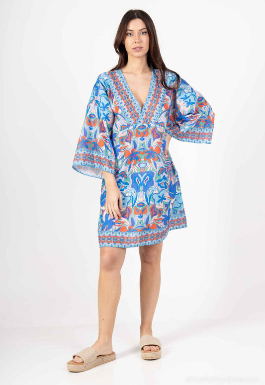 COTTON BLEND BEACH DRESS - 8-14 - BLUE