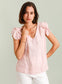 LINEN RUFFLE SLEEVE TOP - 8-12 - PINK