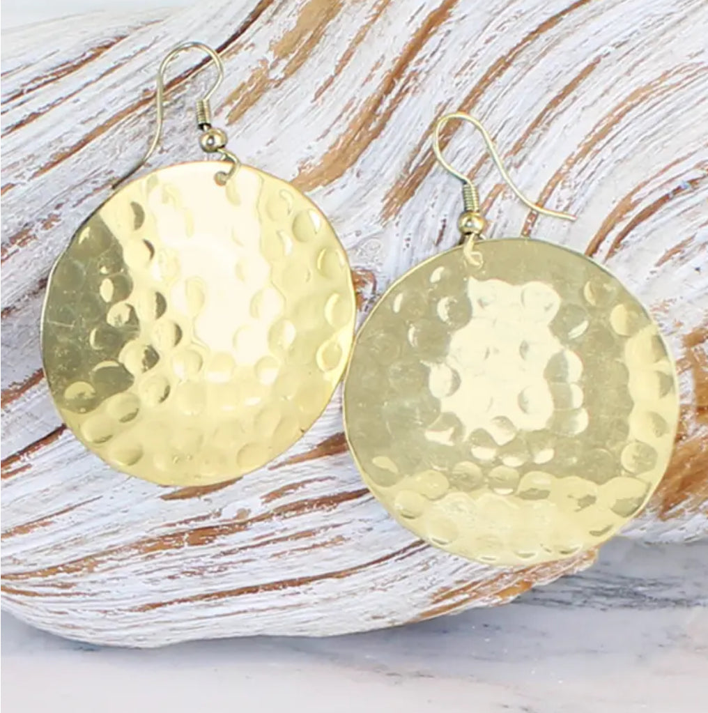 HAMMERED LARGE CIRCLE EARRINGS- GOLD
