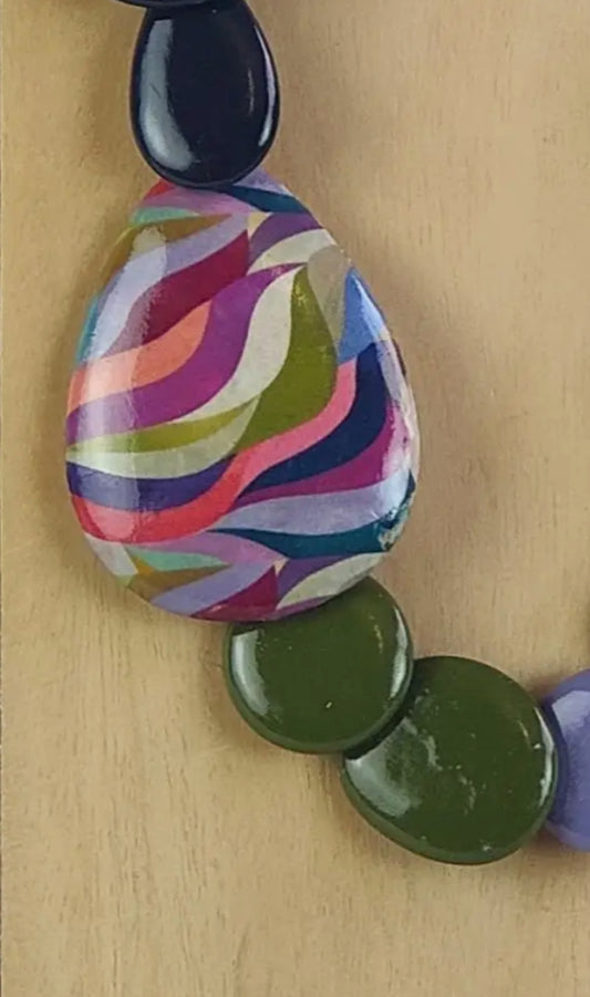 HANDPAINTED DECOUPAGE WOODEN NECKLACE