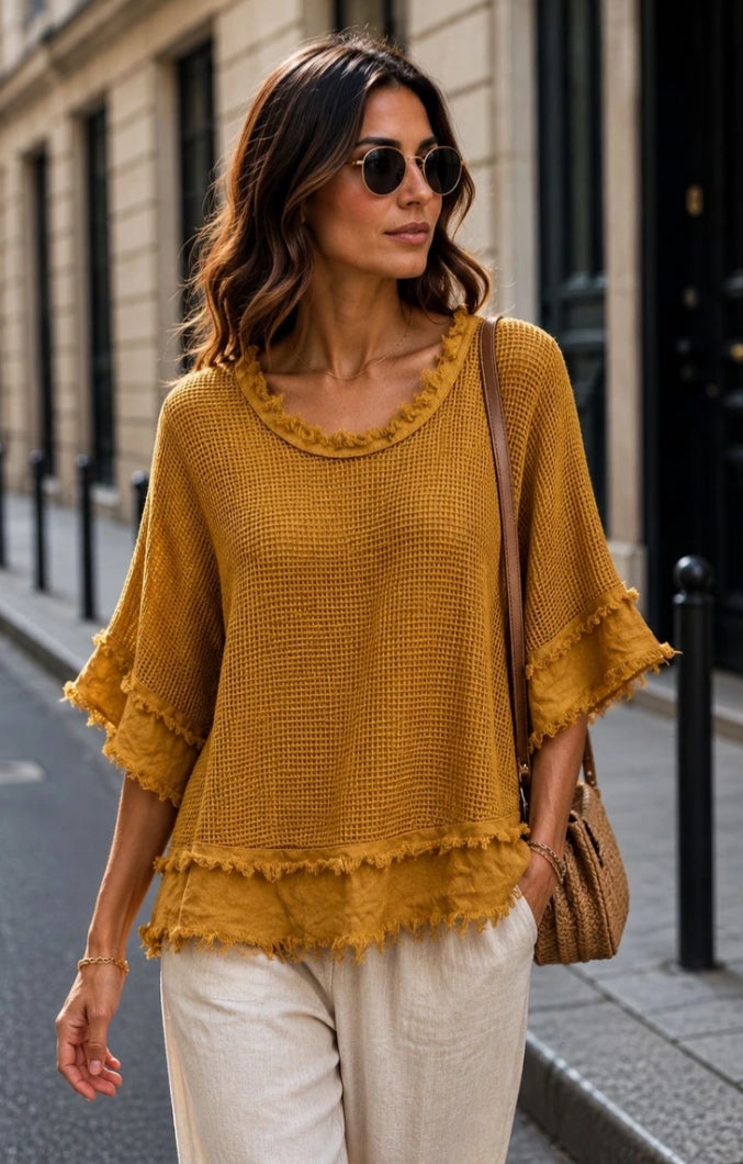 MESH COTTON TOP - 10-16 - MUSTARD