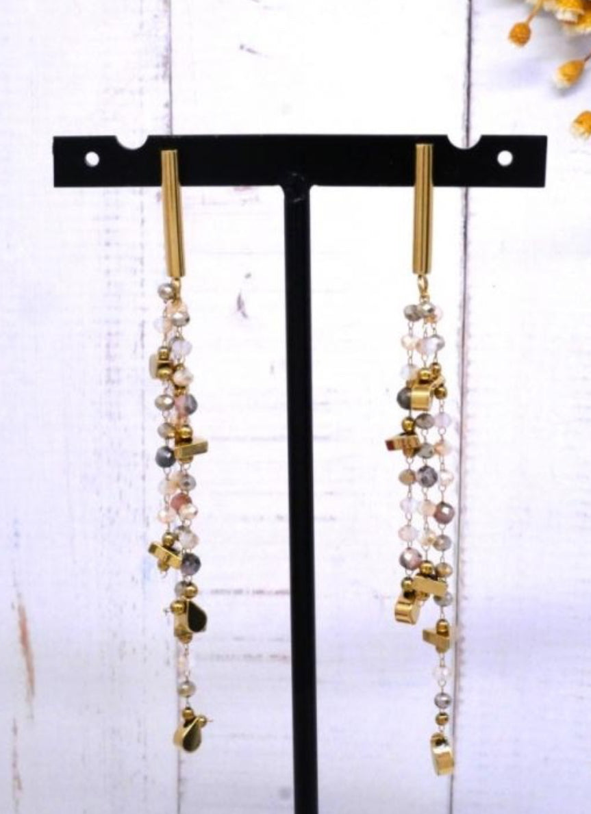 NEUTRAL LONG BEAD STATEMENT EARRINGS