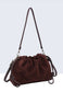 RUCHED VELOUR EMBROIDERED BAG - CHOCOLATE