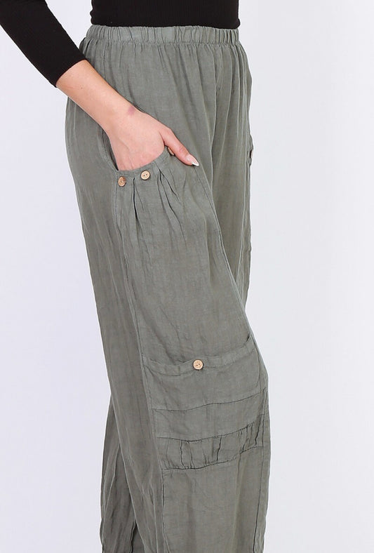 CARGO LINEN PANTS - 10-16 - KHAKI