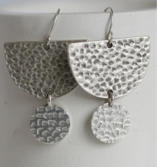 KAIKO - LARGE HAMMERED MOON EARRINGS - SILVER PLATED - MADE IN IRELAND