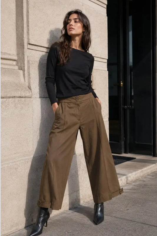 BUTTON HEM PALAZZO - 10-12 & 14-16 - CHOCOLATE