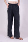 COTTON/LINEN BLEND BUTTON DETAIL PANTS - 8-14 - BLACK