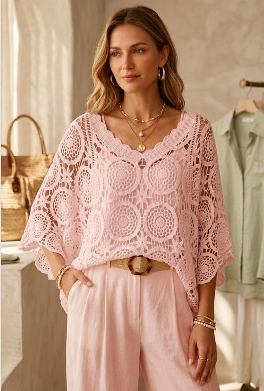 CROCHET TOP - 10-16 - PINK