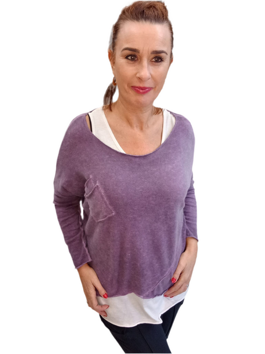 COTTON LAYERED TOP - PLUM - 10-14/16