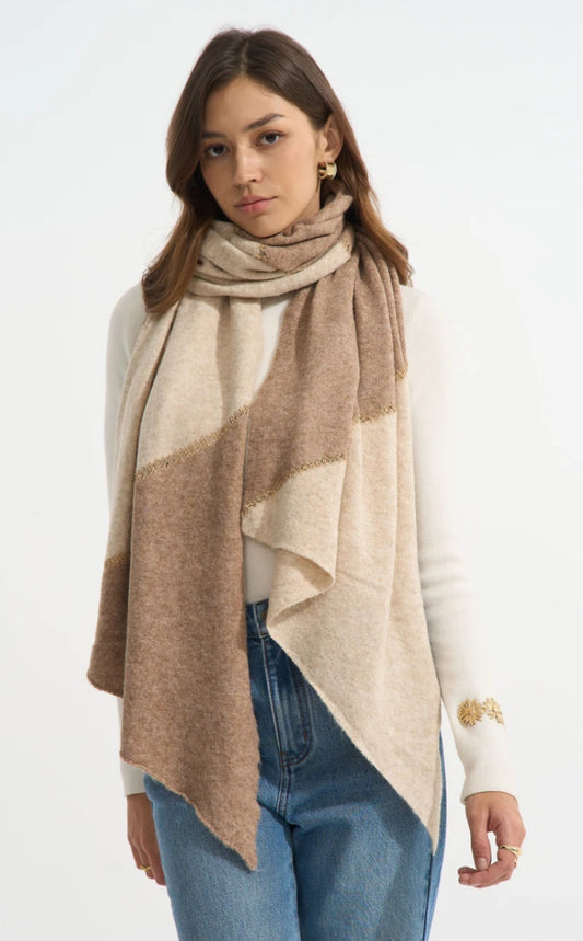ASYMMETRIC BLOCK KNIT SCARF - TAUPE