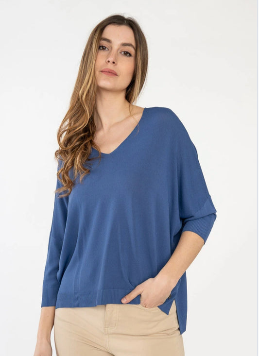 *SALE* V-NECK FINE KNIT - 8-16 - FRENCH NAVY