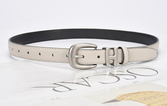 CREAM H LEATHER BELT