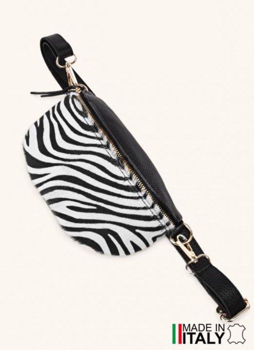 REAL LEATHER ZEBRA PRINT SLING BAG