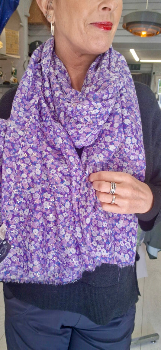 COTTON BLEND DITSY PRINT SCARF - PURPLE