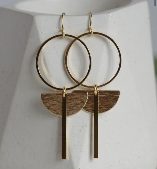 KAIKO - MOON BAR STATEMENT EARRINGS- 16K GOLD PLATED BRASS