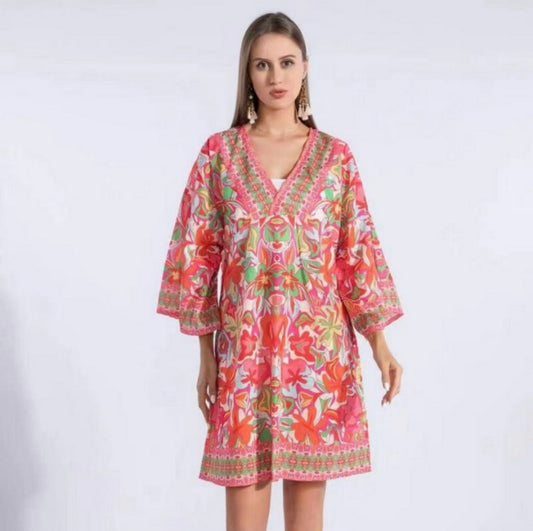 COTTON BLEND BEACH DRESS - 8-14 - RED
