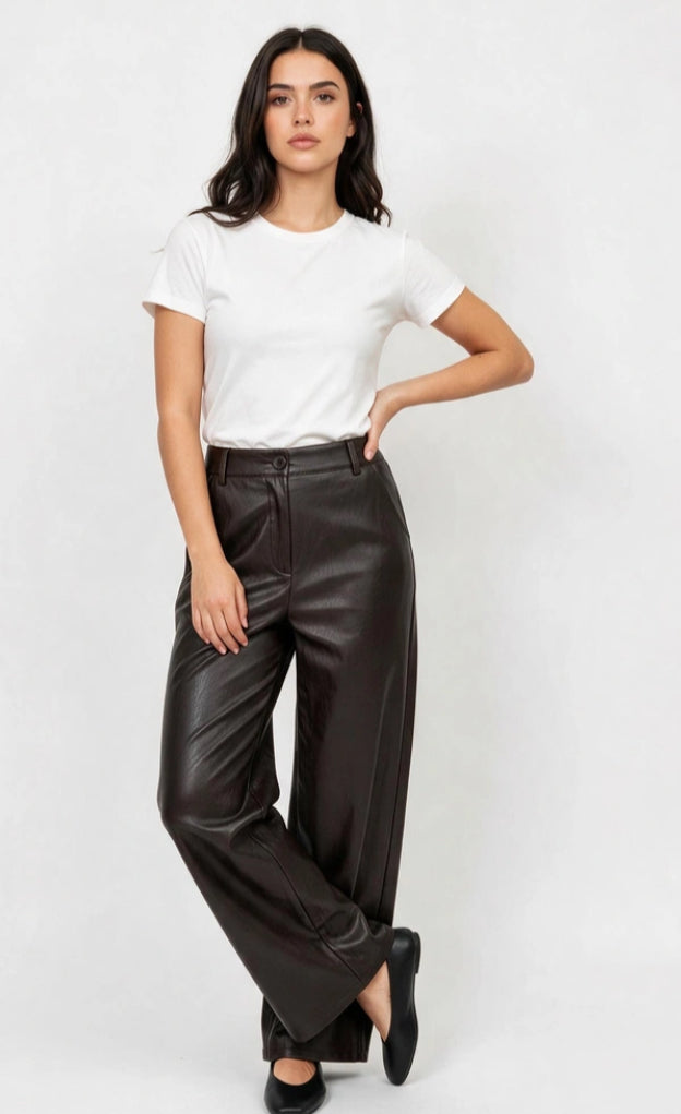 LEATHERETTE STRAIGHT LEG - 10-16 - CHOCOLATE