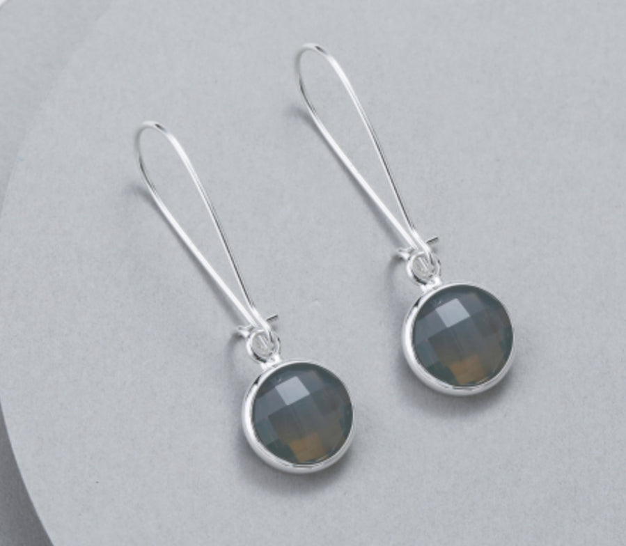 CIRCLE LONG CRYSTAL EARRINGS- GREY