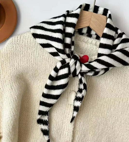 STRIPE KNIT TRIANGLE SCARF - BLACK